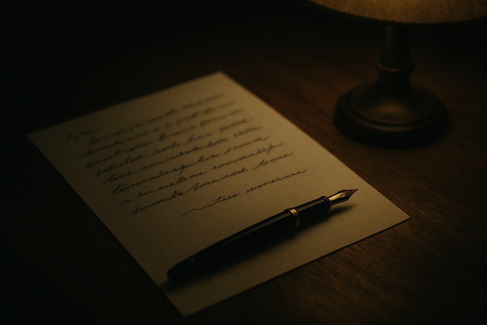 Close-up of elegant calligraphy handwriting using a fountain pen on paper, showcasing artistic lettering.